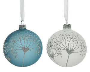 sunshineindustries - Turquoise Glass Ball Ornament with Glitter Flowers