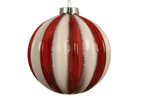 sunshineindustries - Red and White Stripped Fluted Glass Ball Ornament, Set of 3