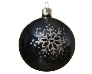 sunshineindustries - Dark Blue Glass Ball Ornament with Silver Glitter Snowflake