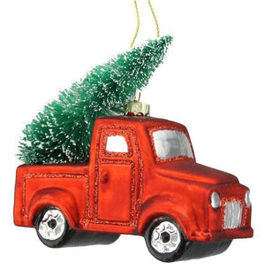 sunshineindustries - Old Red Truck with Christmas Tree Glass Ornament