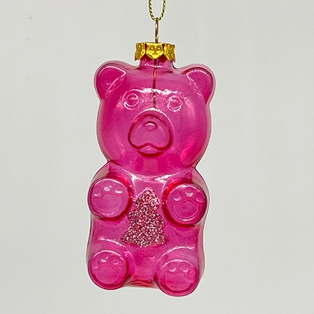 Hot Neon Pink Gummy Bear Glass Ornament Decoration Party Supply