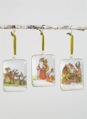sunshineindustries - Square Glass Disc Santa and Elf Ornaments