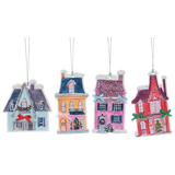 Watercolor Holiday House Ornament, Set of 4