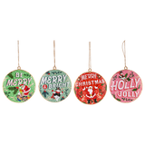 Retro Styled Holiday Greetings Metal Ornaments, Set of 4