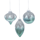 Frosty Blue Glass Ornament. Set of 3
