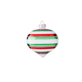 Horizontal Red, Green & White Striped Glass Ornament, Set of 3