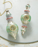 Mint Glass Finial Ornaments with Tinsel Garland Accent, Set of 2
