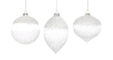 Large Transparent Iced Glass Ornament, Set of 3