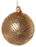 Matte Copper Glass Ornament with Gold Glitter Pattern, Set of 3