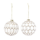 Gold Edged Geometric Glass Ball Ornament, Set of 2