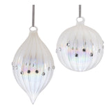 Frosty Look Glass Ornaments with Crystal Accents, Set of 2