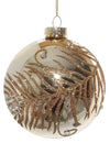 Gold Glitter Feather on Clear Glass Ornament