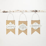 Vintage Text Holiday Banner Ornaments, Set of 3