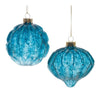 Blue Glass Textured Ornaments, Set of 2