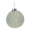 Pale Green Glass Ball Ornament with Glittery Wavy Lines, Set of 2