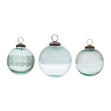 Pale Aqua Ball Ornaments with Sanded Patterns, Set of 3