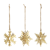 Gold Metal Dimensional Snowflake Ornament, Set of 3