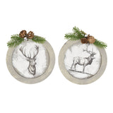Deer in a Grey Wood Frame Ornament, Set of 2