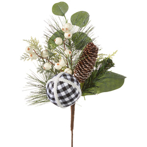 sunshineindustries - Black and White Checked Ornament and Mixed Greens Pick