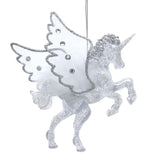 Glitter Silver Unicorn with Wings Ornament, Set of 2