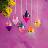 Split Color Glass Elongated Oval Ornament, Assorted Colors