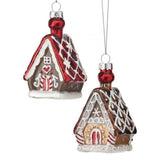 Glass Gingerbread House Ornament, Set of 2