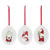 Gnome on a Flat Porcelain Oval Ornament, Set of 3