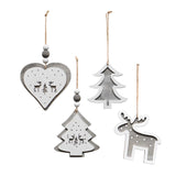 Grey and White Wood Ornament, Set of 4