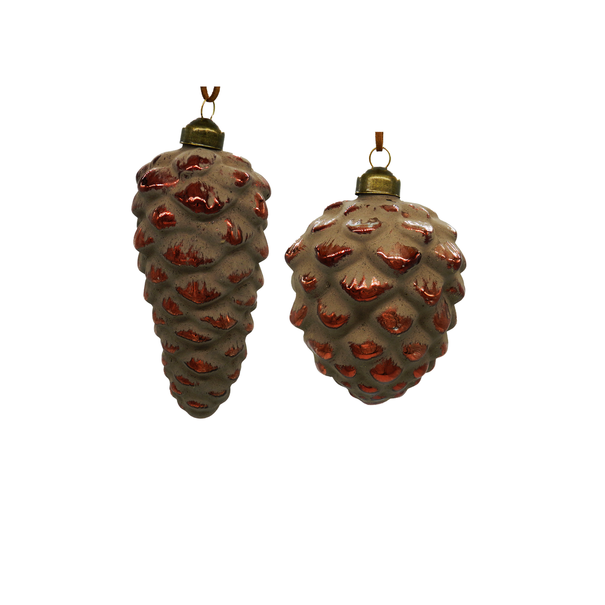Brown Glass Pinecone Ornament, Set of 2