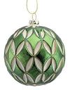 Green Glass Flower Ball Ornament, Set of 2