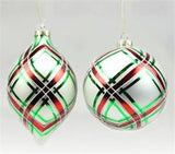 Green & Red Plaid Ornament, Set of 2