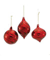Red Swirled Glass Ornaments, Set of 3