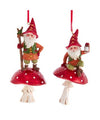 Resin Gnome on Mushroom Ornament, Set of 2