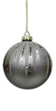 Image of a silver ball Christmas ornament with streaks of silver glitter that come from the top to about the middle of the ornament