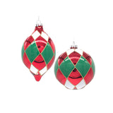 Red & Green Diamond Patterned Glass Ball Ornament, Set of 2
