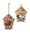 Wood Birdhouse with Bird Ornament