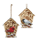 Wood Birdhouse with Bird Ornament