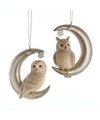 Owl on a Crescent Moon Resin Ornament, Set of 2