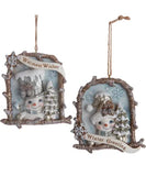Resin Snowman in a Frame Ornament, Set of 2