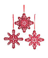 Wood & Glitter Red Snowflake Ornaments, Set of 3