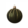 Dark Green Glass Ball Ornament with Gold Line Drops, Set of 6