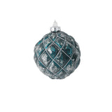 Blue-Grey & Silver Textured Glass Ball Ornament