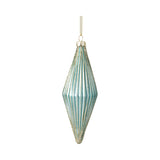 Blue Fluted Glass Elongated Oval Ornament, Set of 3
