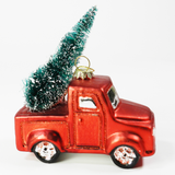 sunshineindustries - Old Red Truck with Christmas Tree Glass Ornament