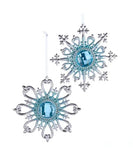 Silver & Blue Snowflake with Gems, Set of 2