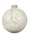 White Glass Ornament with Glitter Pine Boughs