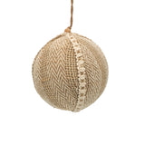 Natural Herringbone Fabric Ball Ornament, Set of 2